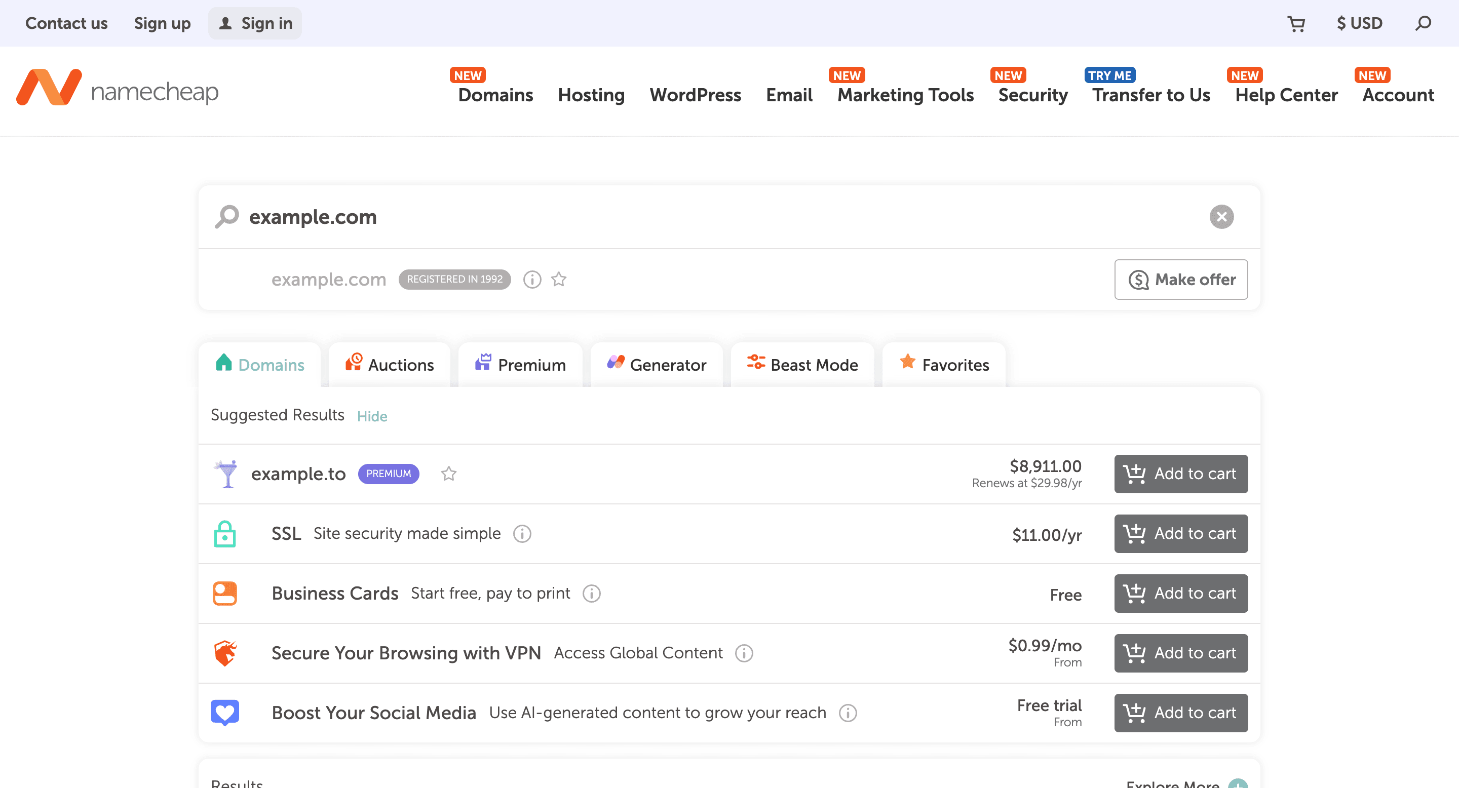 Namecheap Search