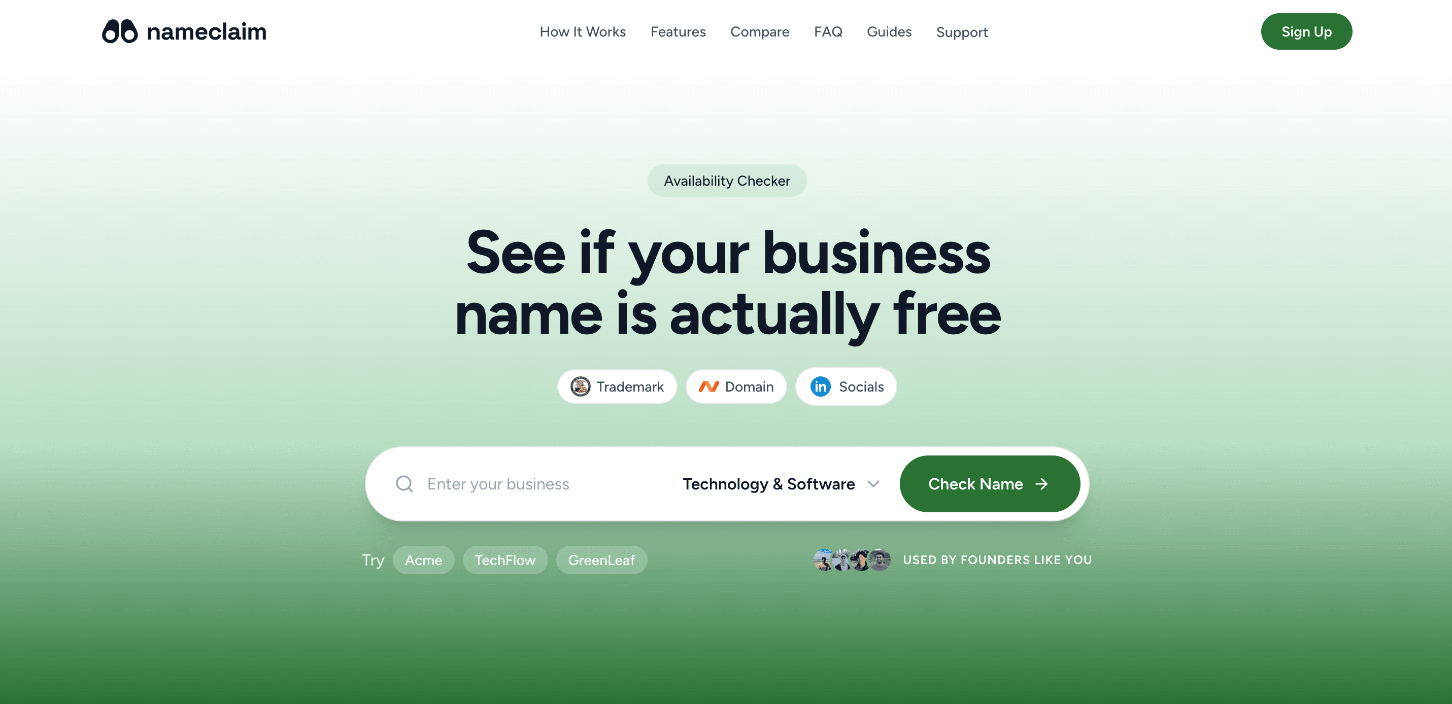 Nameclaim Homepage. Search for trademark, domain, and social handles, all at once.