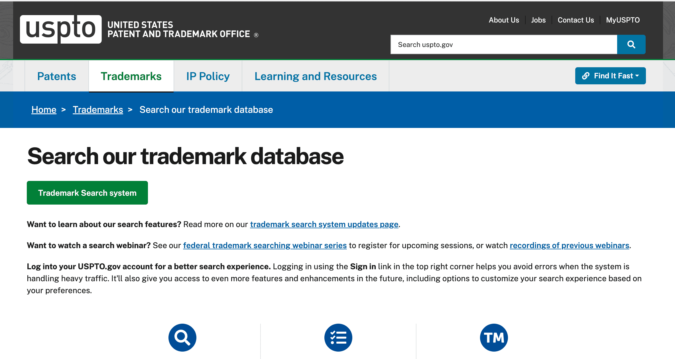 USPTO Search Page